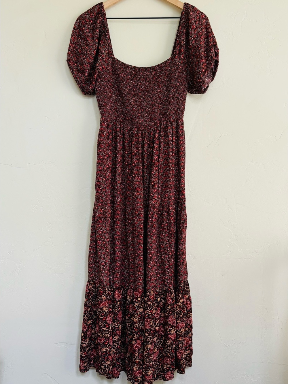 American Eagle Women’s Brown & Burgundy Floral/Paisley Smocked Maxi Dress XS
